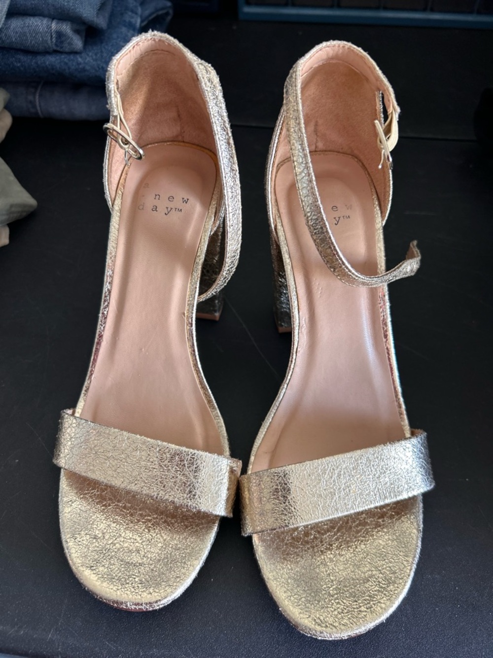 a new day Metallic Gold Block Heel Ankle Strap Sandal - Picture 5 of 6